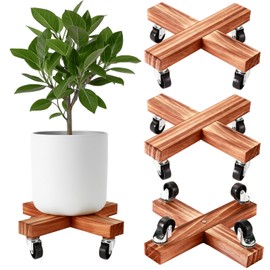 lucpur 3 Pack Wooden Plant Caddy with Wheels 12 Inch Rolling Plant Stand on Wheels Heavy Duty Plant Dolly for Large Plants Plant Roller with Wheels Planter Wheels Base Indoor & Outdoor, Pine