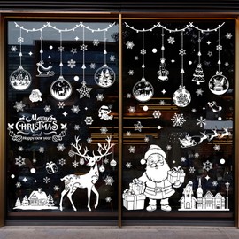 (9 Sheet) Tomario 202 Large Christmas Window Clings Stickers, 2024 Reusable Christmas Decal Double-Side with Snow Flakes Pattern for Xmas Decoration Home Bathroom Office