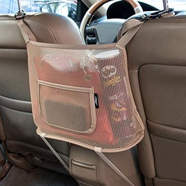 eing Car Seat Organizer Seat Back Storage Bag, Car Net Pocket Handbag Holder, Barrier of Backseat Dog Pet Kids for Car, Automotive Consoles Purse Holder, Beige