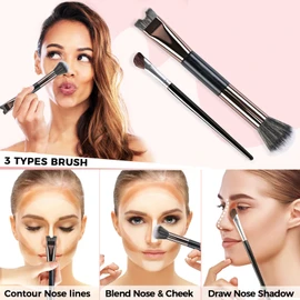 2PCS Nose Contour Brushes, 2-In-1 U-Shaped Brush and Fluffy Brush, Angled Tilt Brush, Nose Brushes Set for Nose Sculpting and Defining