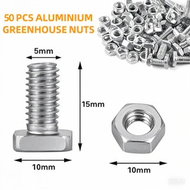 50 Sets Greenhouse Nuts and Bolts, M6 x 12mm Aluminium T Head Bolts & Hex Nuts, Suitable for Building and Repairing Greenhouse, Garden (Silver)