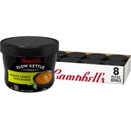 Campbell's Slow Kettle Style Tomato & Sweet Basil Bisque, 15.5 oz Microwavable Bowl (Pack of 8)