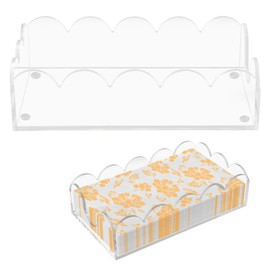 Acrylic Napkin Holder,Acrylic Hand Towel Holder with No Slip Pad Base,Clear Scalloped Tray,Guest Towel Tray,Disposable Paper Holders for Bathroom,Kitchen,Hotel,Restaurant