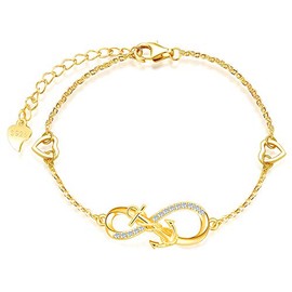MicLee Women's Simple Bracelet Zirconia 925 Sterling Silver Allergen-Free Anchor Infinity Sign Two Hearts Bangle Bracelet with Gift Bag Super Gift for Mother Girlfriend, Silver Silver Zirconia, Cubic Zirconia