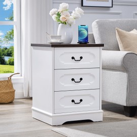 LIDYUK White Wood Dresser for Bedroom Farmhouse 3 Drawer Dresser Wooden Chest of Drawers Nightstand with Charging Station for Bedroom, Closet Organizer and Storage Cabinet for Hallway & Living Room