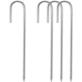 Rebar Stakes 16 Inch, Heavy Duty Galvanised Steel Rebar Ground Stakes, Fence Anchors, Ground Stakes with Hook, Ground Blind Stakes for Marquees, Gazebos, Tents, Trampolines, Camping