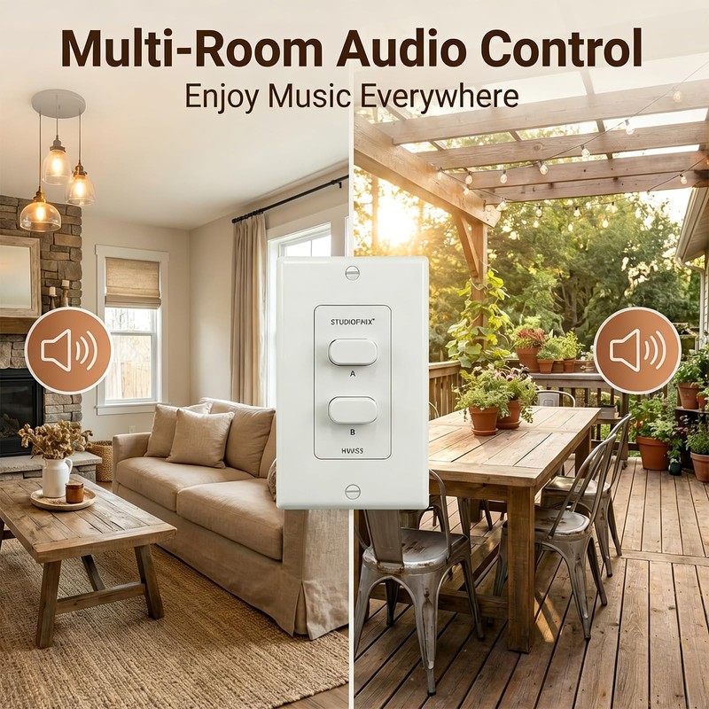 in-Wall 2-Zone A/B Speaker Selector Switch, 120W Peak Power Per