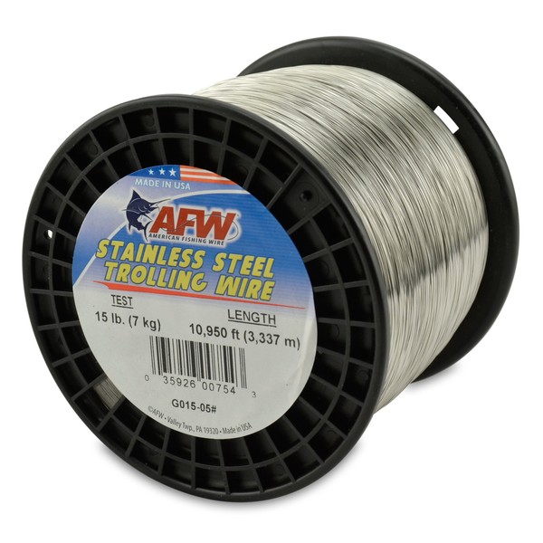 American Fishing Wire Stainless Steel Trolling Wire, 15-Pound Test/0.33mm Dia/3337m