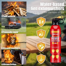 FIOZABI Portable Fire Extinguisher Spray With Bracket Can Prevent Re-Ignition,Best Suitable for The House/Car/Truck/Boat/Kitchen/Home Water-Based Fire Extinguishers Fire Type A/B/C/K 620ml (2 pack)