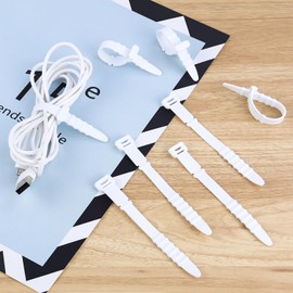 30Pcs Silicone Zip Ties Rubber Cable Ties 4.5 inch Reusable Zip Ties Elastic Cable Organizer for Wire Management (White)
