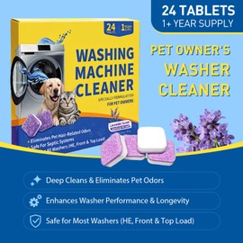 TXYXT 24 Count Washing Machine Cleaner for Pet Hair Relief Tablets - HE-Safe, Septic-Safe, Lavender Scent, 1-Year+ Supply, Pet-Friendly Washer Cleaner for Top/Front Load Washers