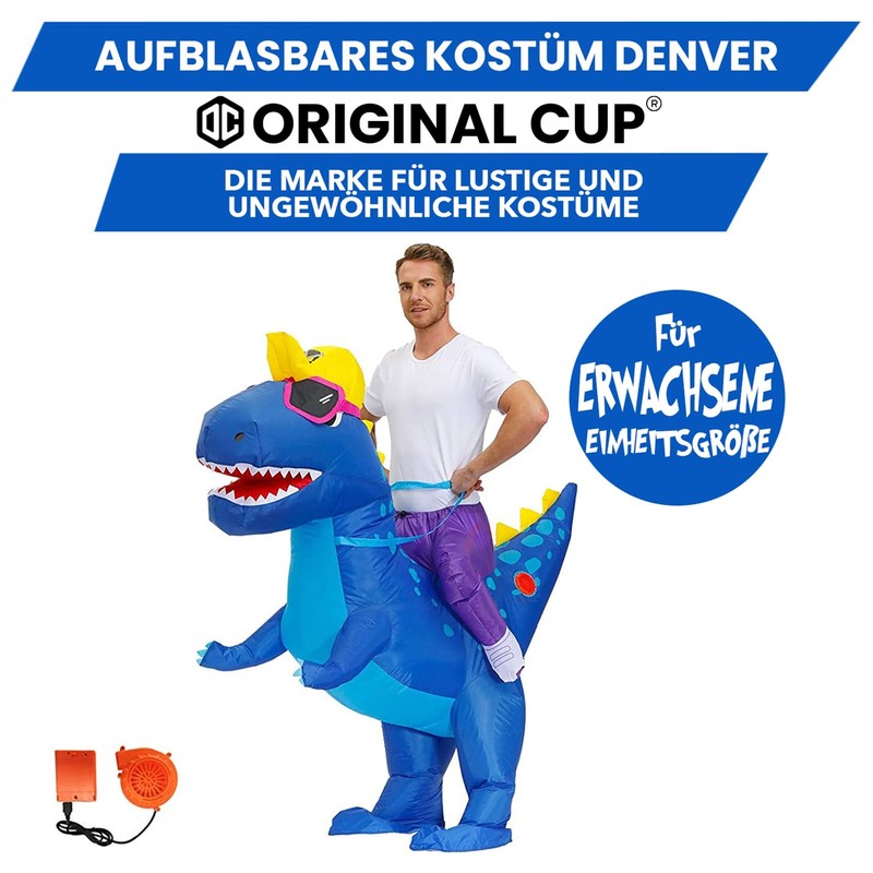 OriginalCup® Inflatable Dinosaur Costume, Blue, Unusual Adult Size Costume, Made