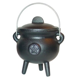 Kheops International 3 Inch Pentagram Pentacle Cast Iron Cauldron with Lid and Handle - Perfect Incense Smudge Kit Sage Holder Altar Ritual Burning Holder