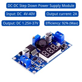 LAOMAO DC-DC Step Down Converter Buck Converter DC 4.0~40V to 1.25-37V Adjustable Voltage Module with Digital Voltmeter Display Compatible with Arduino Raspberry Pi (Pack of 2)