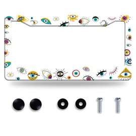 Evil Eye License Plate Frame Colorful License Plate Frames Stainless Steel Accessories Cars Decor with 2 Holes and Screws Fits Standard US CA Vehicles Size 12.2 x 6 Inches