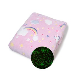 Glow in The Dark Blanket, Kid's Throw Blanket, Soft Unicorn Blanket, Rainbows, Fun Present for Girls, Pink Blanket, Gift for Girls, Birthdays, Fleece, Travlel Blanket, 50"x60"