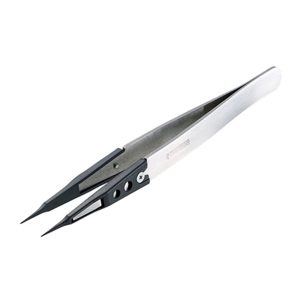 HOZAN ESD Chip Tweezers Anti-Static Cure Tip Width 0.02 inches (0.4 mm), Total Length 4.9 inches (125 mm), Body Material: Stainless Steel, Chip: PEEK P-641-S