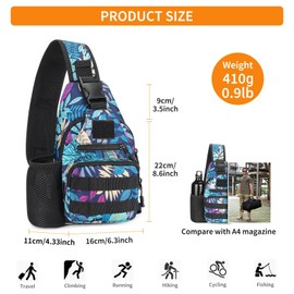 HUNTVP Tactical Chest Bag Military Shoulder Bag Tactical Chest Sling Pack MOLLE Army Crossbody Bag Military Shoulder Bag Mini Single Strap Backpack for Travel Hiking Camping, Blue leaf