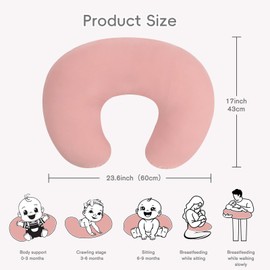 FUNUPUP Rayon Made from Bamboo Nursing Pillow Cover Compatible with Boppy Nursing Pillow, Stretchy Baby Nursing Covers for Breastfeeding Pillows for Boys Girls, Pink