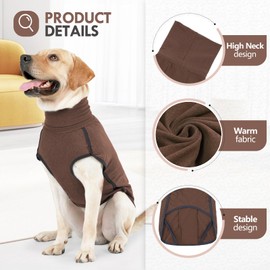 JOHNBOLIN Dog Winter Sweater Vest - Windproof Warm Pullover with High Collar & Leash Hole, Soft Onesie Pajamas for Cold Weather - Pet Apparel for Small/Medium/Large Dogs Indoor/Outdoor Hiking Sleep