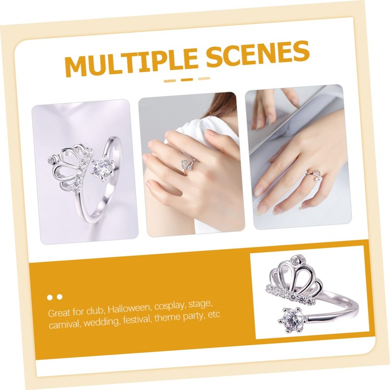 BESPORTBLE Adjustable Copper Crown Ring with Rhinestones Elegant Open Ring