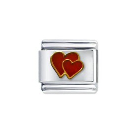 Quiges 9mm Italian Style Charm Module Stainless Steel Red Hearts for Italian Bracelets, Copper