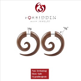 Organic Sawo Wood Fake Spiral Plug Earrings with 16g Steel Post, Sold as Pair, Wood