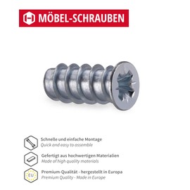 Gedotec 100 x Euro Screws 6.3 x 8 mm | Varianta | Furniture Screws with Full Thread Bore Diameter 5 mm | Vario Special Screw for Drawers - Drawer Rails & Orgaline | Connection Screw Wood