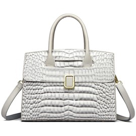 Eslcorri Top-Handle Tote Bags for Women Small Satchel Handbags Crocodile Patent PU Leather Elegant Ladies Shoulder Hobo Purse Fashion Crossbody Pocketbook with Removable Strap, Gift for Mom -LightGrey