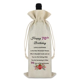 70th Birthday Gifts Wine Gift Bag 70 Year Old Birthday Gifts for Women Happy Anniversary 70th Birthday Party Supplies Decorations Man Woman Wine Bags Reusable Drawstring Wine Bottle Bag for Her
