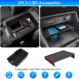 YPHUIKI 2PCS Center Console Organizer Compatible with Honda CRV 2023 2024 2025 2026 Accessories CR-V Hybrid Sport Armrest Storage Box Organizer Tray ABS Material