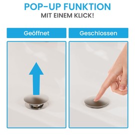 Bächlein Universal Drain Fitting without Overflow (Brushed Stainless Steel) - Pop Up Valve for Sink and Washbasin - Brass Drain Valve with Installation Instructions (English language not guaranteed)