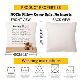 HKTNGEX Thank You Appreciation Throw Pillow Cover Pillowcase Gift for Mom Dad Aunt Grandma Birthday Christmas Mother's Day Father's Day Reminder Cushion Cover Home Decor Decoration (Mom)