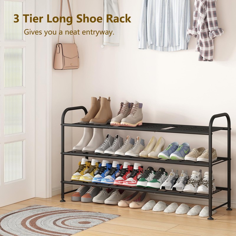 LINZINAR Shoe Rack 3 Tier Long Metal Shoe Organizer for