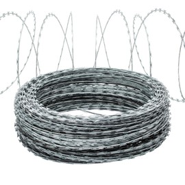 Ajikgn Razor Wire 150FT Galvanized Barbed Wire Razor Wire Fence Stretched Ribbon Barbed Wire Coils High Protection for Fence, Farm, Garden, Home