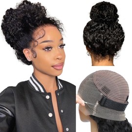 Hidden Strap 360 Glueless Lace Front Wigs Human Hair Pre Plucked 200 Density Water Wave 360 HD Full Lace Human Hair Wigs With Invisible Drawstring for Black Women 16 Inch