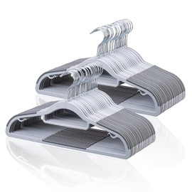 Tonswachic Pack of 50 Coat Hangers, Space-Saving Plastic Clothes Hangers, Non-Slip, 0.2 Inches Slim, 360° Swivel Silver Hook for Shirts, Pants & Wet/Dry Garments, Light and Dark Gray