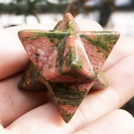 Fekuar Unakite Crystal Merkaba Star for Healing Reiki Spiritual Divine Therapy Energy, Pocket Stone Eight-Pointed Stars 1"(25mm)