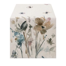 Lslandmood Deko Tischläufer Modern Wohnzimmer Tischsets, Wetterfest Tischläufer Leinen, Lang Tischläufer Abwaschbar Outdoor, Natur Blumen Tischläufer für Party Tischmatten Läufer 40x140