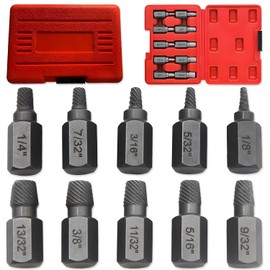 10 pcs Screw Extractor Set, BOSOIRSOU Broken Head Screw Hexagon Socket Bolt Removal Tool Easy Out Stripped Screw Extractor Set Stud Extractor for Stripped Broken Rounded Bolts, Screws, Studs - Red