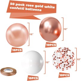 Zesliwy Rose Gold Confetti Balloons, 50 Pack 12 inch White and Rose Gold Latex Balloons with 33 Feet Rose Gold Ribbon for Birthday Party Wedding Graduation Bridal Shower Decorations.… B08GJGPS8R