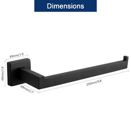 NearMoon Square Hand Towel Holder/Towel Ring, Premium SUS304 Stainless Steel Hand Towel Bar Rustproof Wall Mounted Towel Rack for Bathroom/Kitchen, Contemporary Style Bath Accessory (Matte Black)
