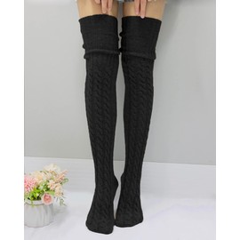 AFOLIRY Women's Knit Thigh High Socks Extra Long Fall Winter Leg Warmers Over Knee High Boot Socks