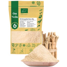 OmVeda BIO Ashwagandha Pulver 200g | Fein Gemahlen Churna | Ayurveda Produkte | Ashwagandha Wurzelpulver Indischer Ginseng | OmVeda Gewrze