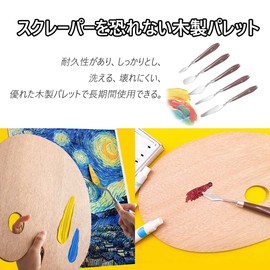 LIKENNY [Set of 2] Painting Palette, Wooden Paint Palette, Oil Palette, Thumb Hole Oval Smooth Paint Tray for Painters Crafts, Art Watercolor Tools, Oil Paints, Reusable 20x30cm
