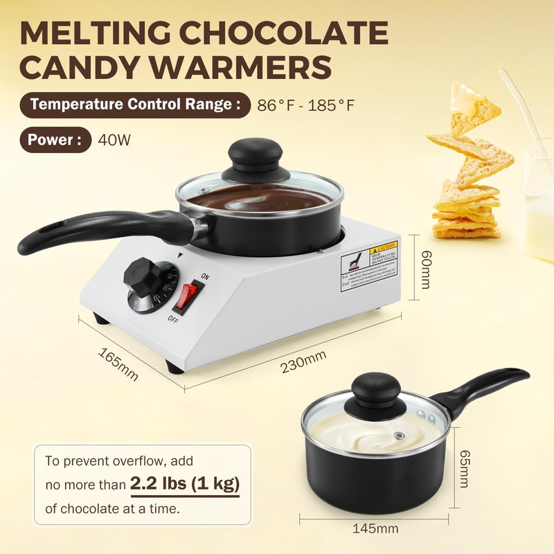 POWLAB Electric Chocolate Melting Pot, 1kg Capacity, Adjustable Temperature, Ceramic