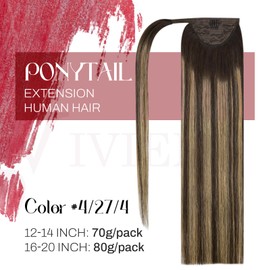 Vivien Balayage Ponytail Extensions Real Hair 35 cm Braid Real Hair Extensions Ombre Medium Brown to Honey Blonde Ponytail Hairpiece Real Hair 70 g