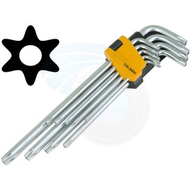 TOLSEN 9pcs Extra Long Arm Torx Hex Key Set Star with Shaft Pin Slot Wrenches