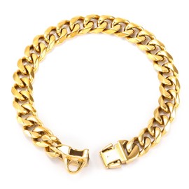 CaptainSteeL Stainless Steel Cuban Dog Collar, 19mm Wide Medium/Large Dog Neck Chain - Length 15/16/18/20/22/24/26 inch, Gold Plated/Stainless Steel Heavy Duty Dog Collar