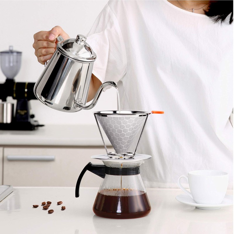 E-PRANCE Pour Over Coffee Dripper, Stainless Steel Coffee Filter Reusable